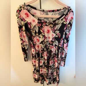 Floral Black Dress with Pink Roses
